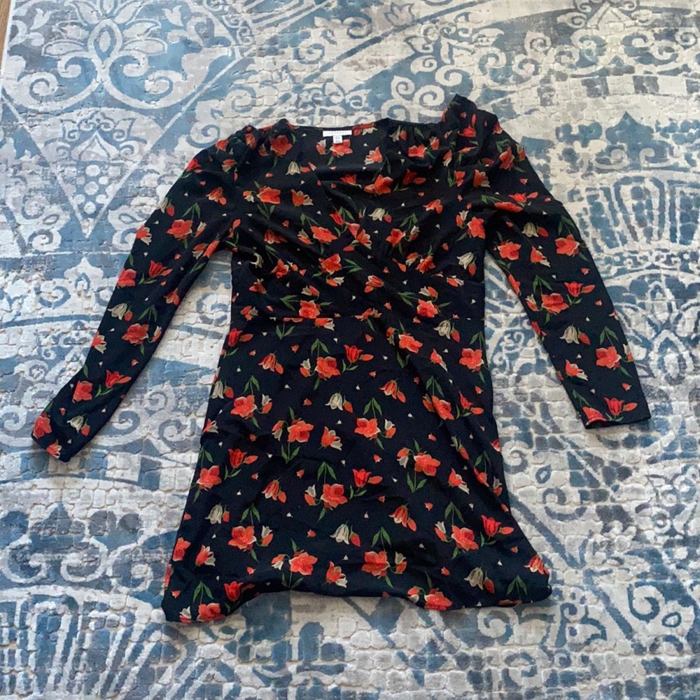 Black, patterned, long sleeve top shop dress.